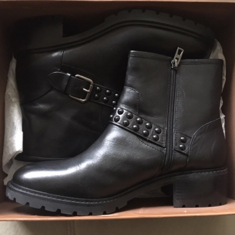 Coach New York Gianna Black Moto Leather Ankle Boots